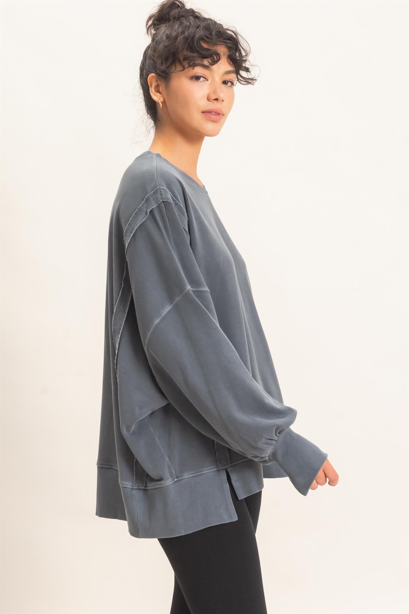 Wholesale Pigment  Dye Oversized Raw Edge Sweatshirt Sweatshirts DZ26C737 DARK GRAY DOUBLE ZERO