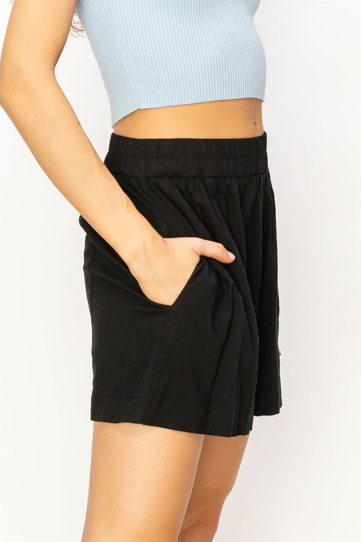 Wholesale Seam Detail High Waist Shorts Shorts DZ24A421 BLACK DOUBLE ZERO