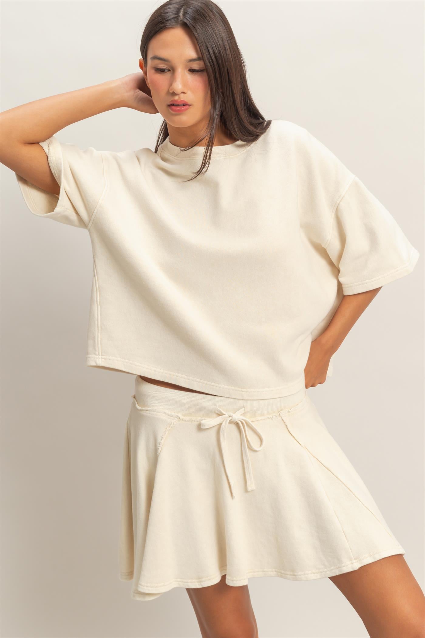 Wholesale Acid Wash Boxy Crew Neck Top T-Shirts DZ26C093 ALPACA DOUBLE ZERO