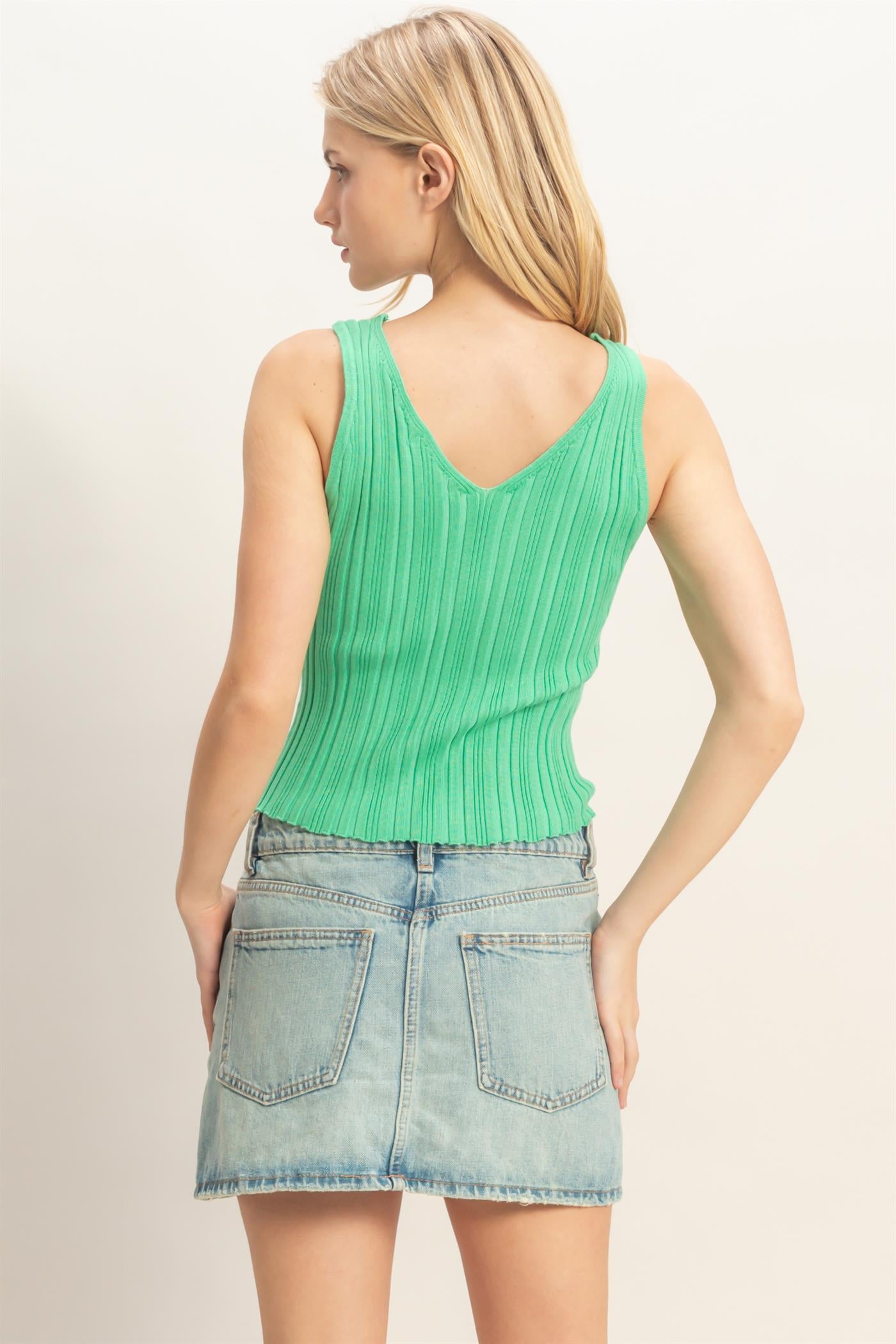 Wholesale Ribbed V-Neck Tank Top Sweaters HF26C331 GREEN HYFVE