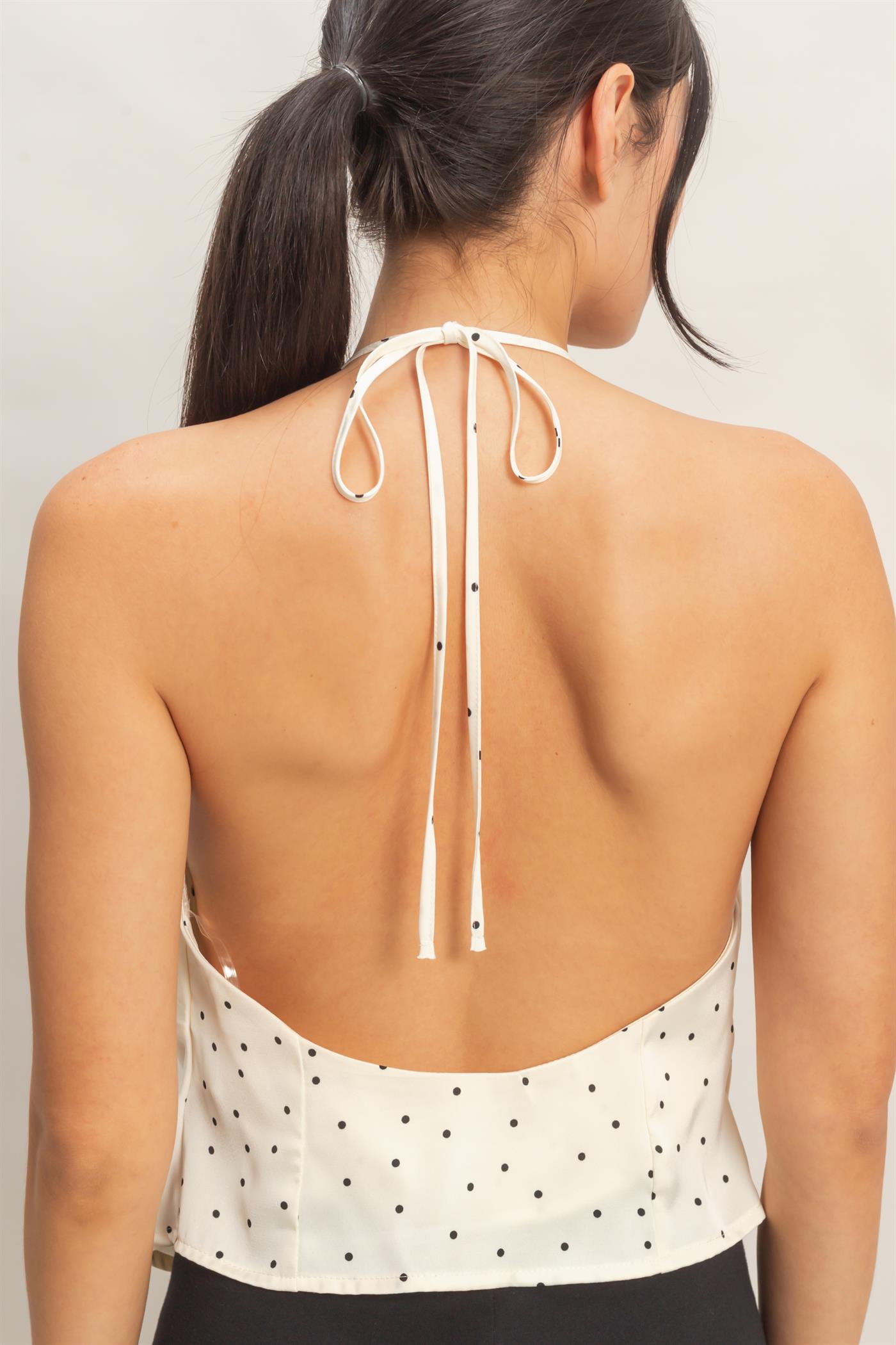 Wholesale Polka Dot Cowl Neck Halter Top Clothing Tops HF26C525 IVORY HYFVE