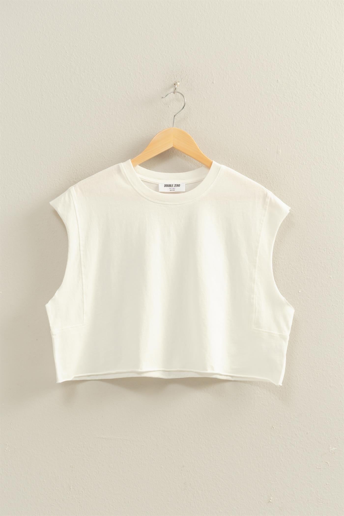 Wholesale Crew Neck Boxy Sleeveless Cropped Top Clothing Tops DZ26A224 WHITE DOUBLE ZERO