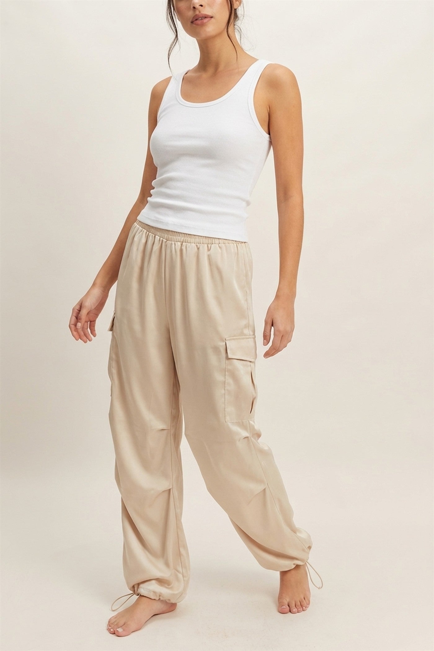 Wholesale Satin Cargo Pants Pants DZ24C052 ALPACA DOUBLE ZERO