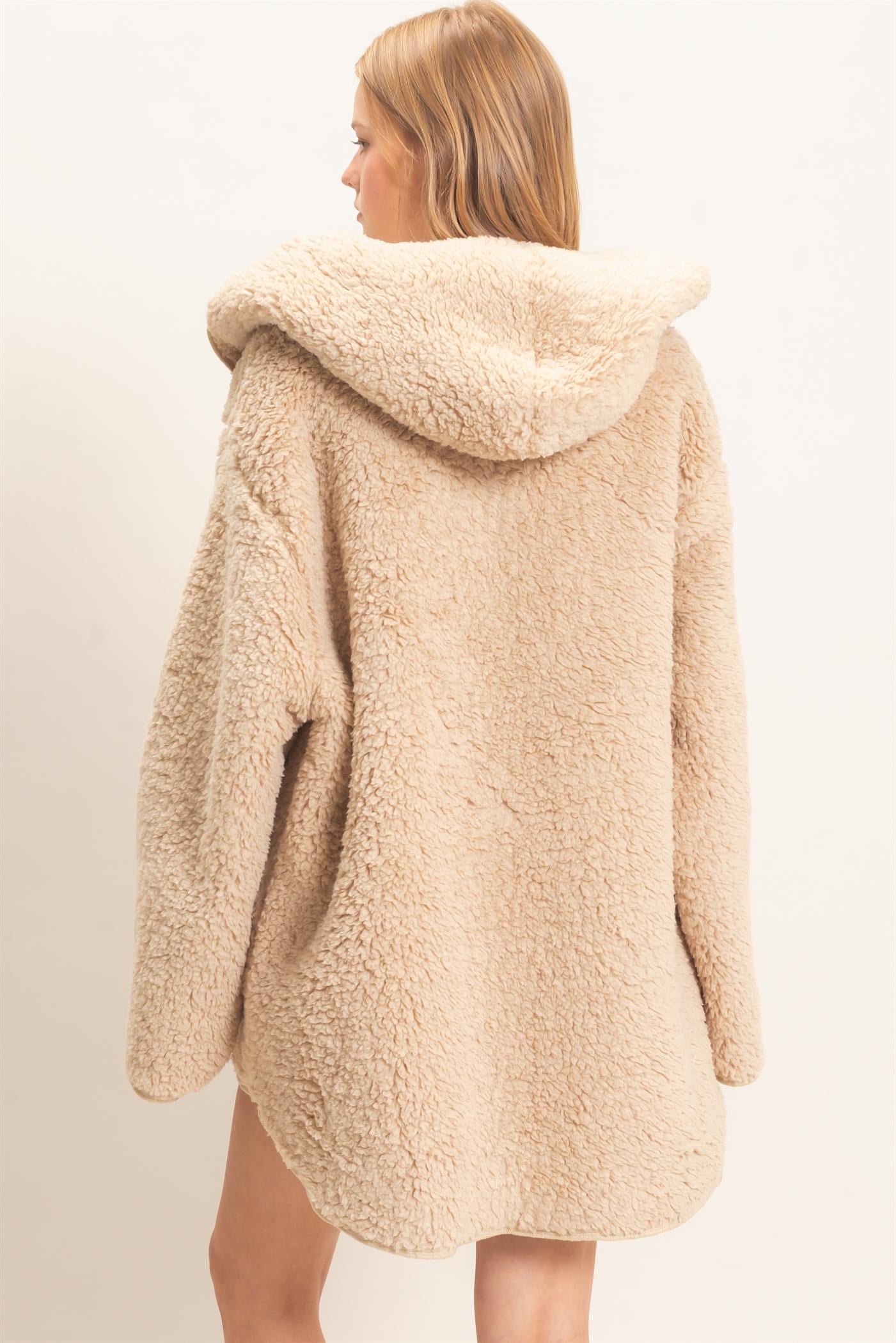 Wholesale Hooded Sherpa Jacket Coats & Jackets HF26E874 LIGHT BEIGE HYFVE