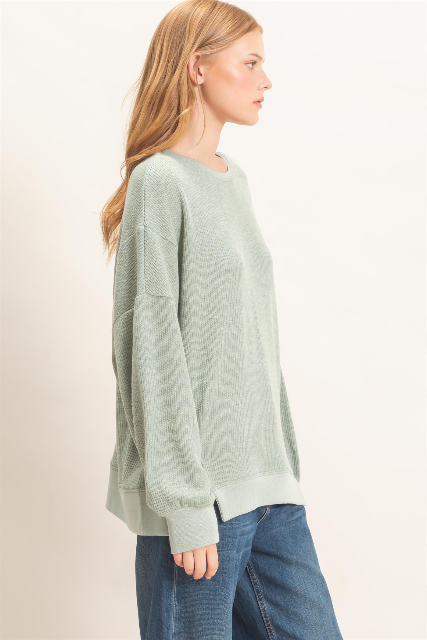 Wholesale Ribbed Boat Neck Knit Top Clothing Tops HF26E852 SAGE HYFVE