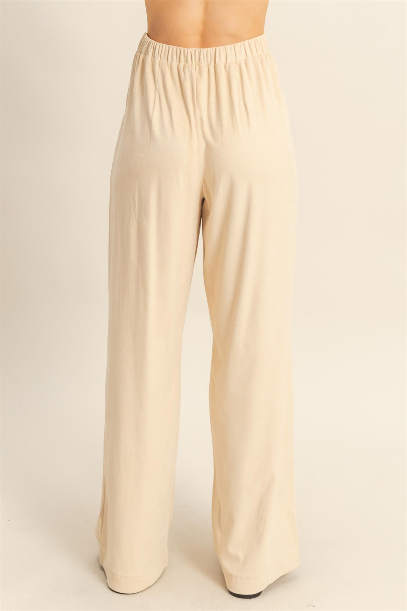 Wholesale Suede Wide-Leg Pants With Tailored Fit Pants HF26A592 SAND HYFVE