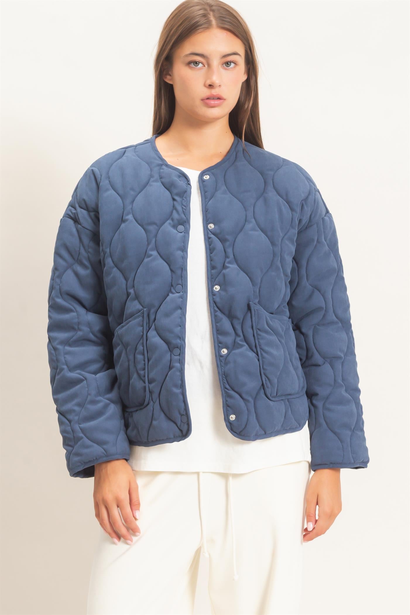 Wholesale Quilted Button Front Jacket Coats & Jackets DZ26F254 NAVY DOUBLE ZERO