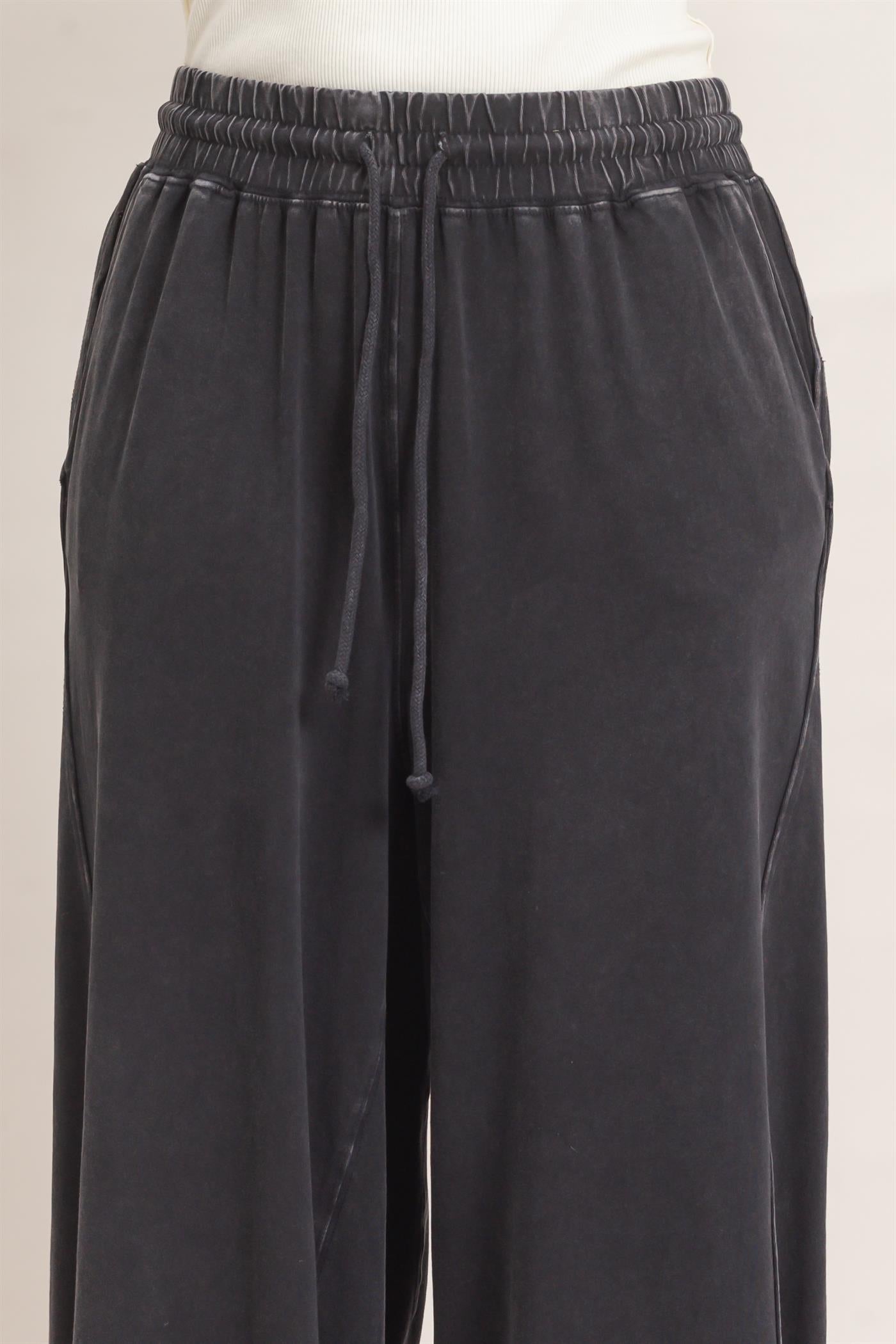 Wholesale Wide Leg Mineral Wash Pants Pants DZ26F406 BLACK DOUBLE ZERO