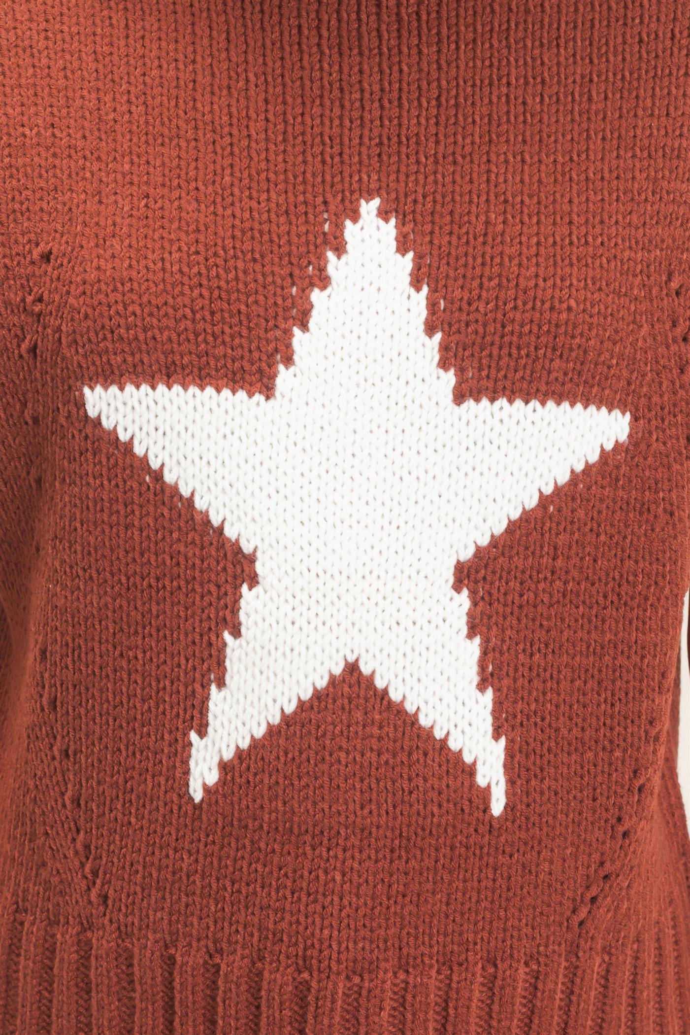 Wholesale Star Pattern Ribbed Sweater Sweaters HF26E051 CHOCOLATE HYFVE