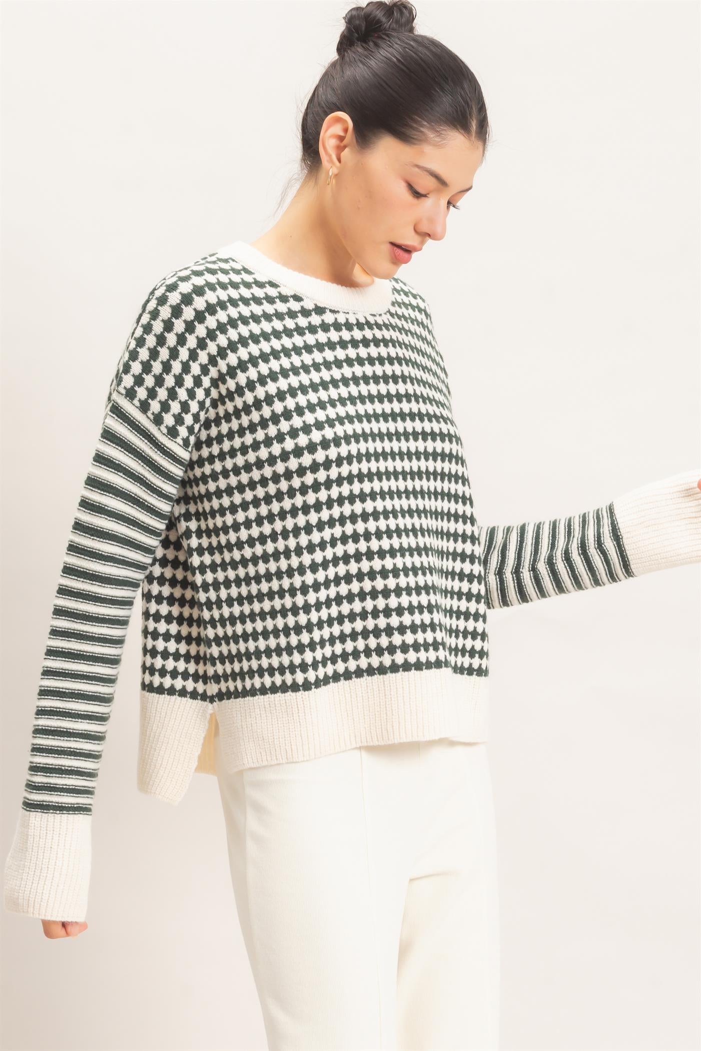 Wholesale Mixed Pattern Long Sleeve Sweater Sweaters HF26E821 HUNTER GREEN HYFVE