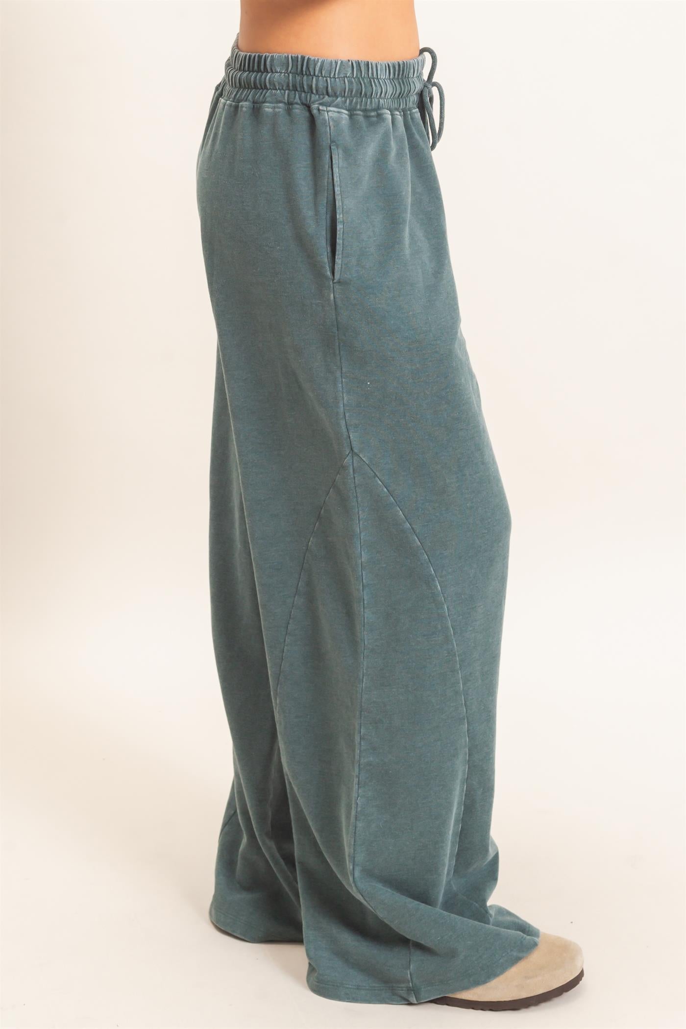 Wholesale Mineral Washed Wide Leg Pants Pants DZ26F082 DARK GREEN DOUBLE ZERO