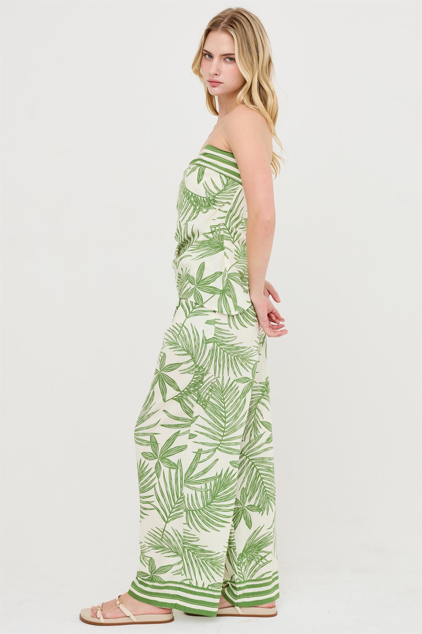 Wholesale Strapless Top & Wide-Leg Pants Set Clothing HF26C248-SET-D GREEN HYFVE