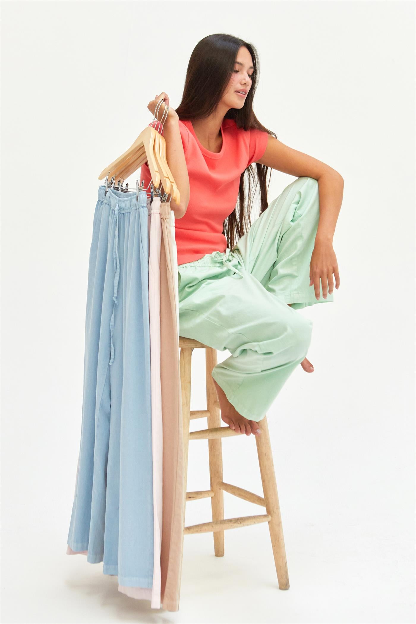 Wholesale Drawstring Waist Straight Leg Pants Pants DZ24A339 BABY BLUE DOUBLE ZERO