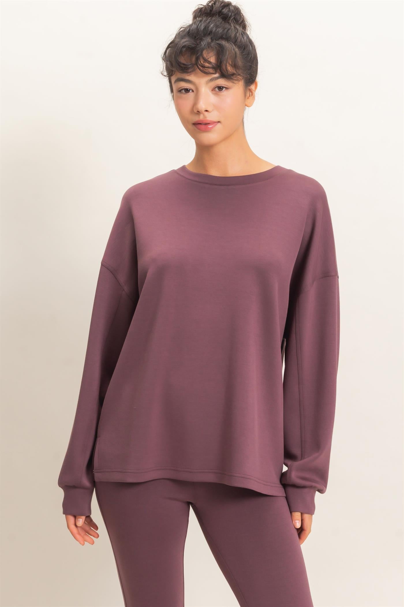 Wholesale Oversized Crew Neck Top Sweatshirts DZ26E388 COCOA DOUBLE ZERO