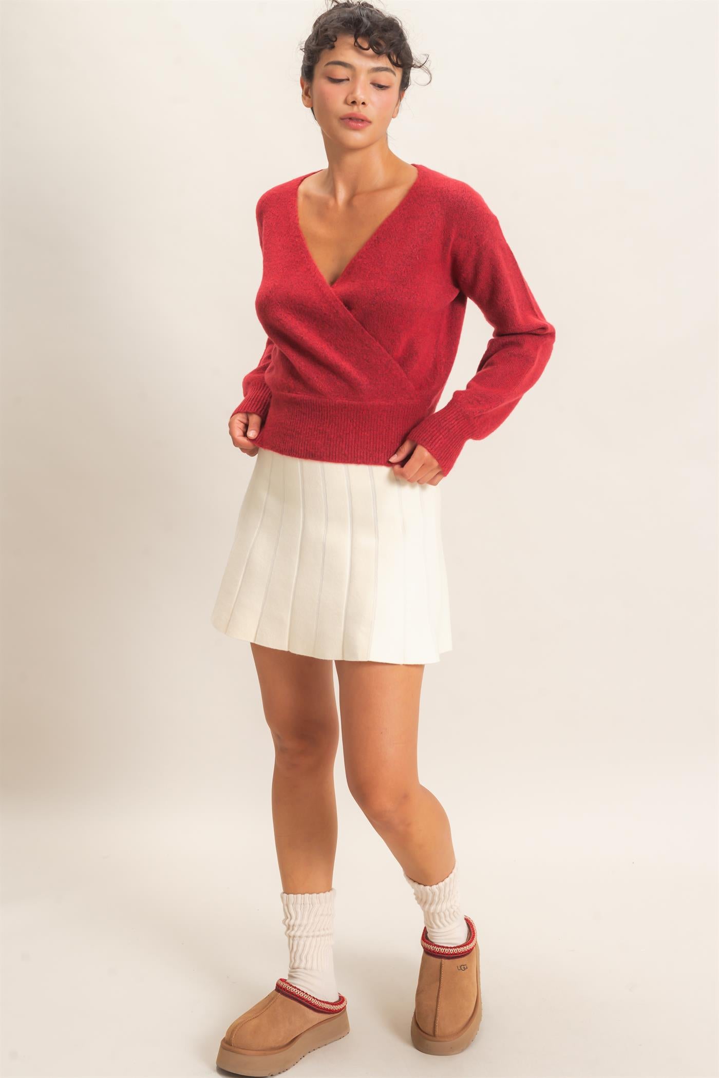Wholesale Wrap V Neck Sweater Sweaters DZ26E948 DARK RED DOUBLE ZERO