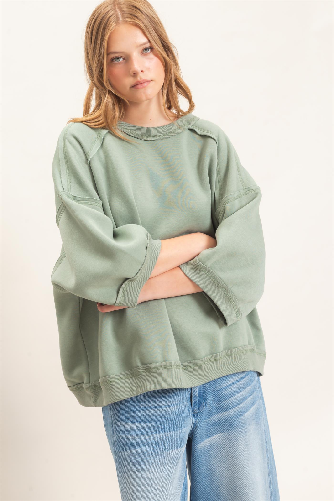 Wholesale Raglan Sleeve Oversized Sweatshirt Sweatshirts HF26E075 SAGE HYFVE