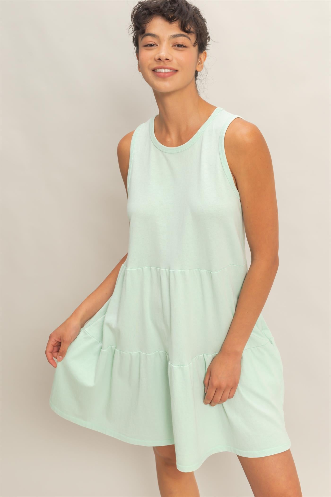 Wholesale Sleeveless Crewneck Tiered Mini Dress Dresses DZ26C208 MINT DOUBLE ZERO