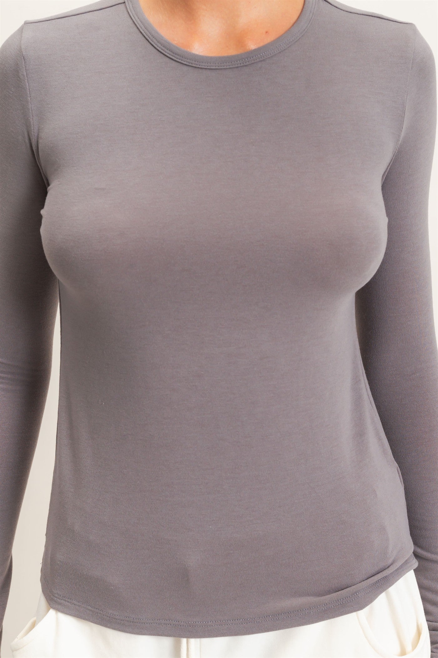 Wholesale Crew Neck Long Sleeve Top Clothing Tops DZ26E258 CHARCOAL DOUBLE ZERO