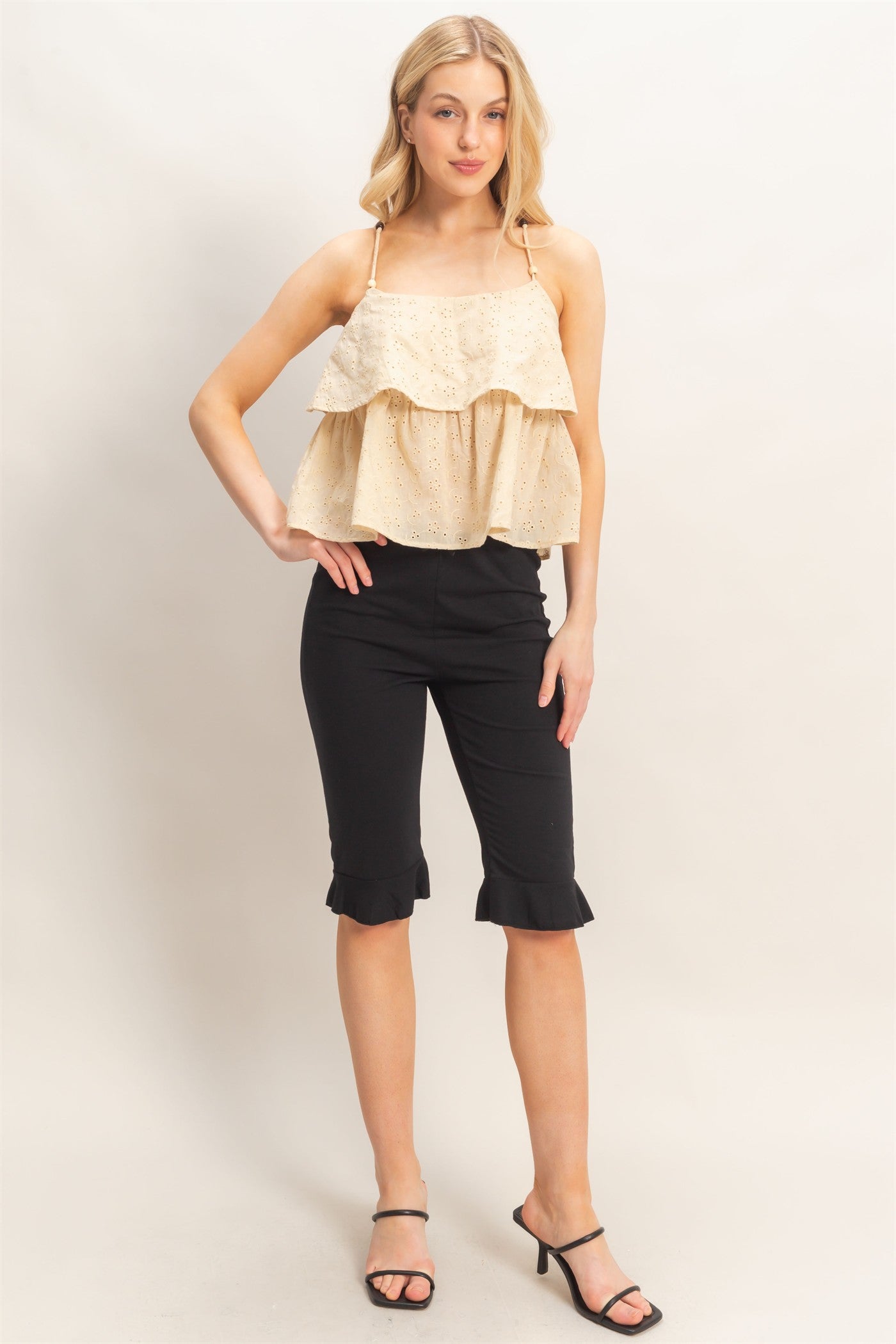 Wholesale Tiered Floral Eyelet Top Blouses HF26A852 NATURAL HYFVE