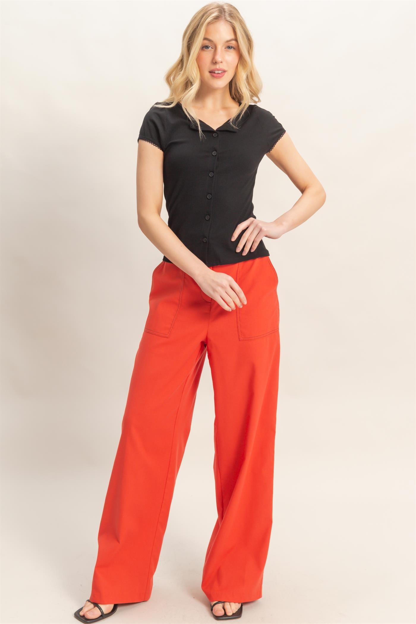 Wholesale Wide-Leg Pants With Pockets Pants HF26C402 TOMATO HYFVE