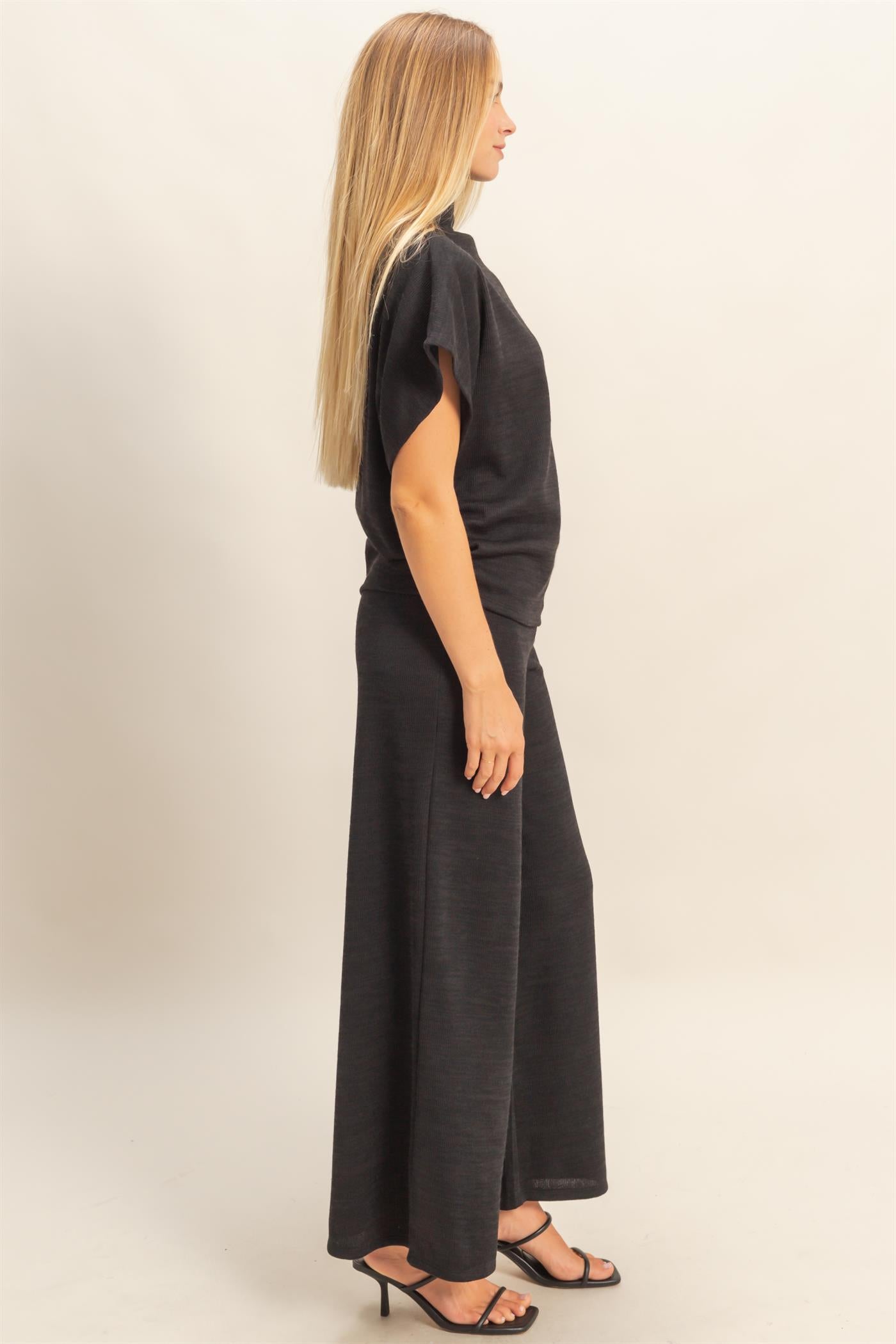 Wholesale Dolman Sleeve Top And Pant Set Clothing HF26F225-SET-D BLACK HYFVE