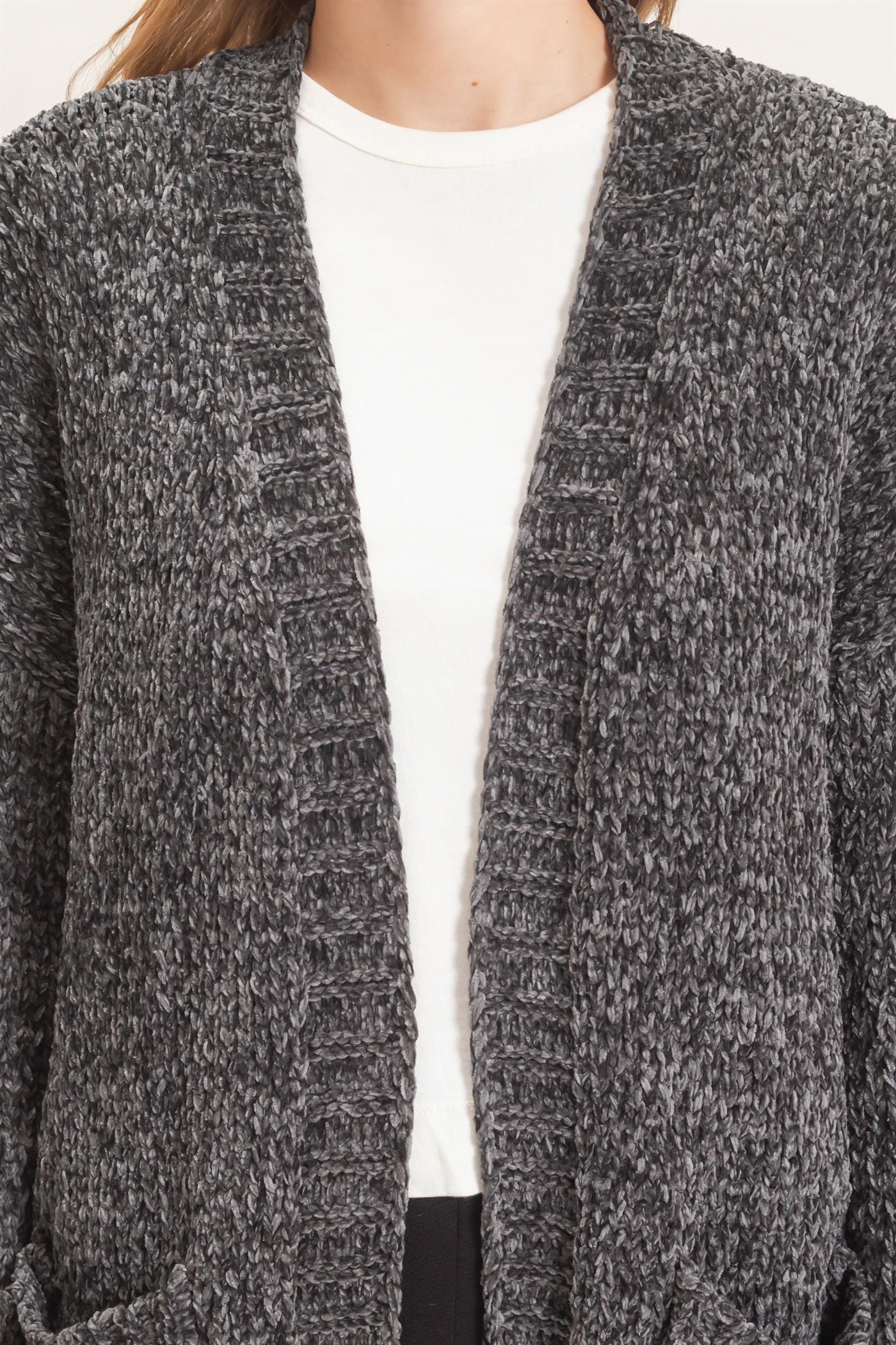 Wholesale Patch Pocket Chenille Cardigan Cardigans HF26E839 CHARCOAL HYFVE