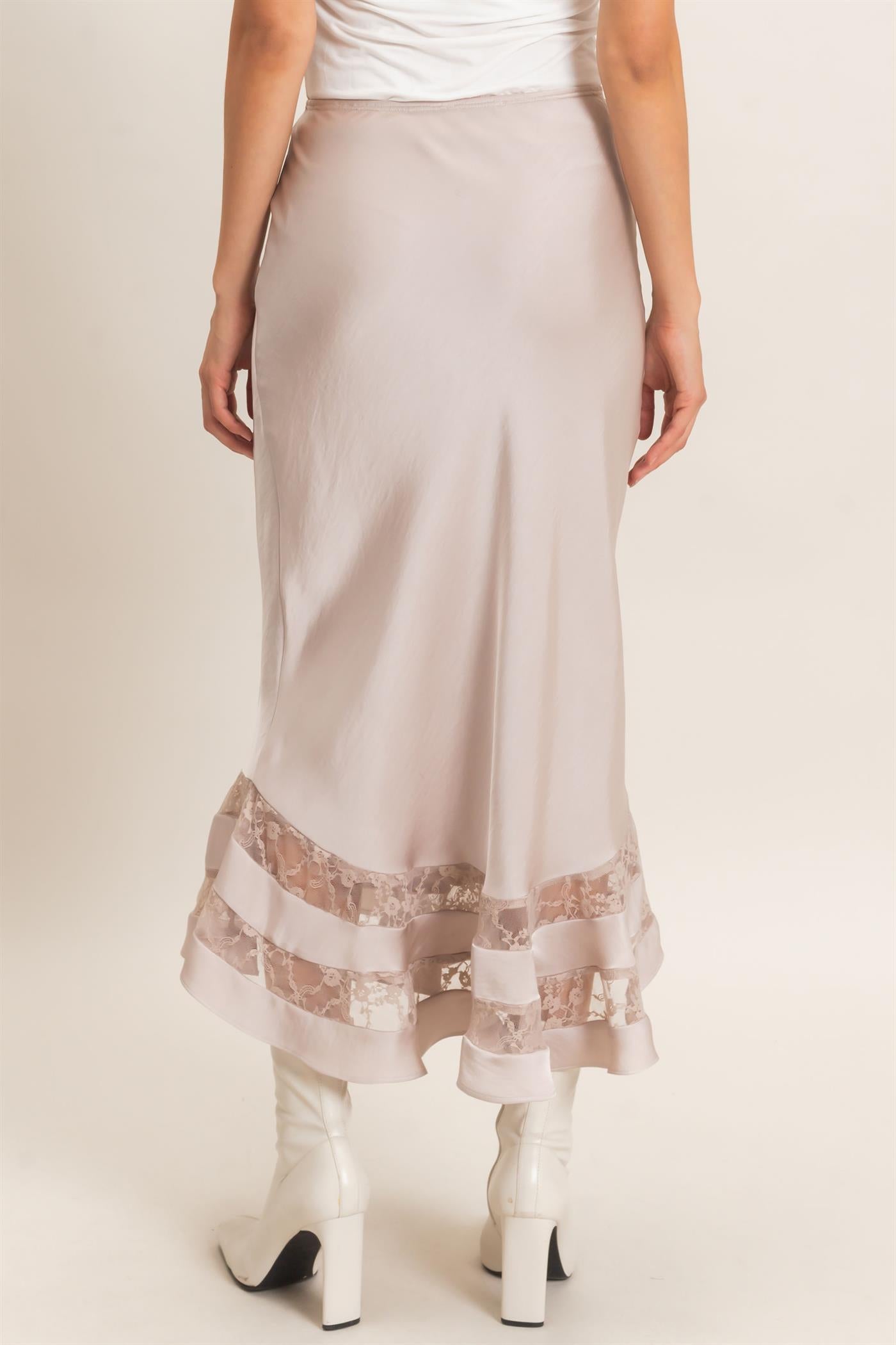 Wholesale Bias Cut Satin Skirt With Lace Hem Skirts HF26E306 CHAMPAGNE BEIGE HYFVE