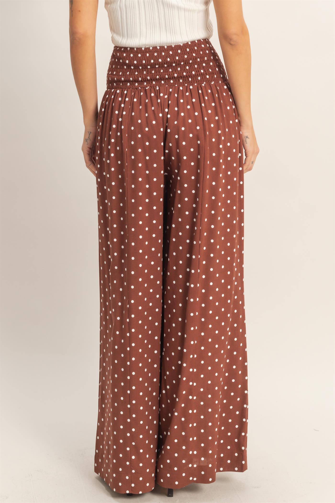 Wholesale Polka Dot Elastic Wide-Leg Pants Pants HF26C280 CHESTNUT HYFVE