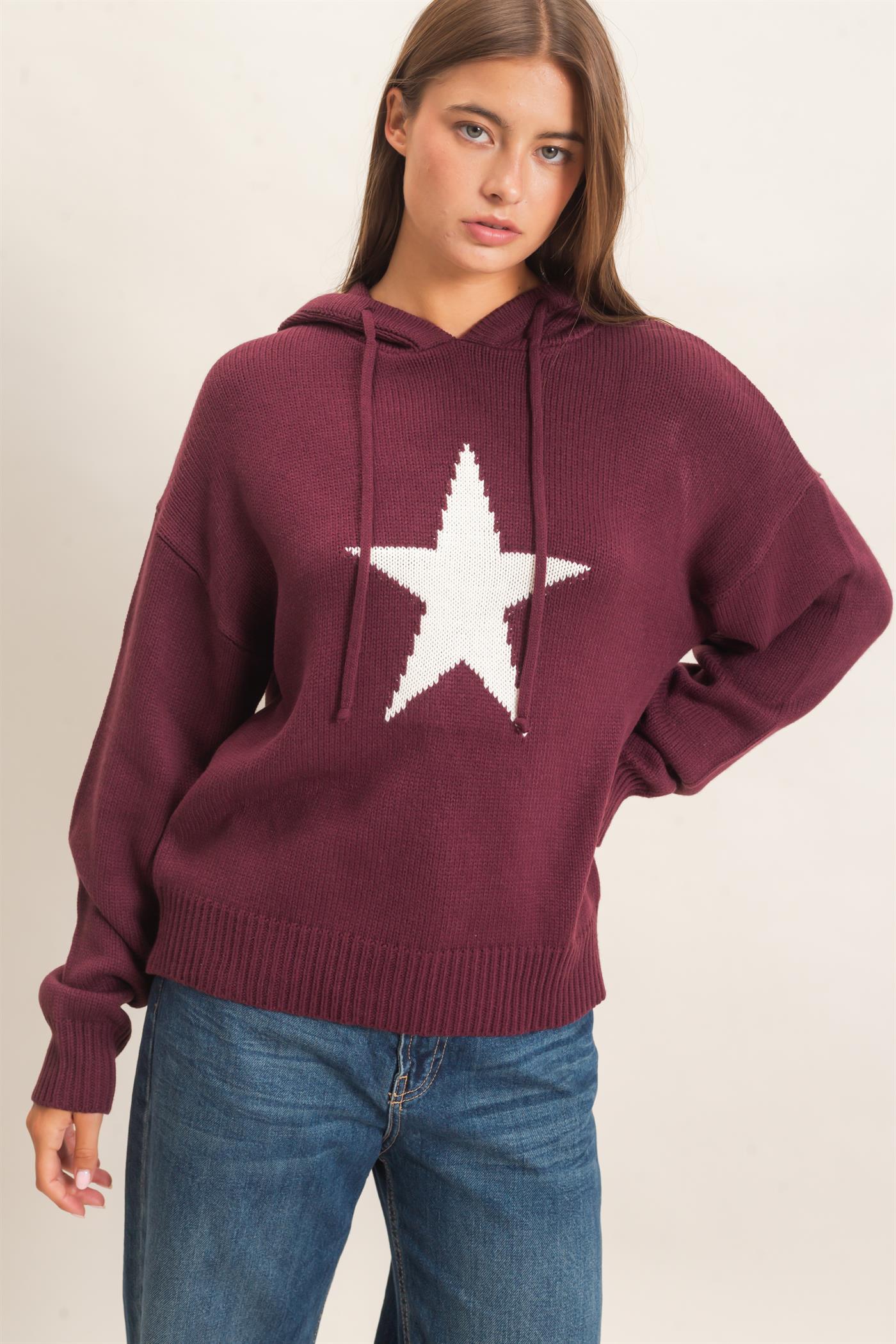 Wholesale Star Hooded Sweater Hoodies DZ26E811 DARK CHERRY DOUBLE ZERO