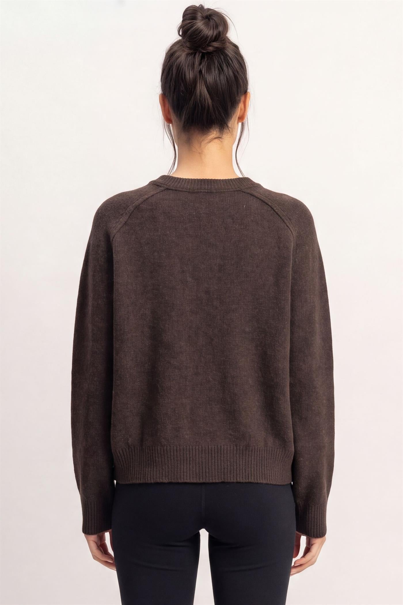 Wholesale Henley Sweater With Reverse Seams Sweaters DZ26F004 DARK BROWN DOUBLE ZERO