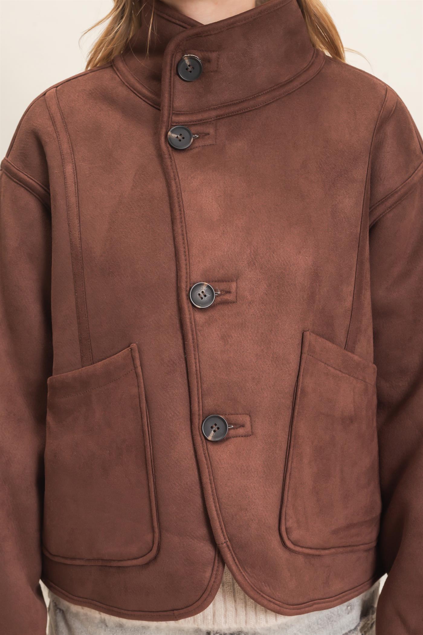 Wholesale Reversible Faux Suede & Sherpa Jacket Coats & Jackets HF26E718 CHESTNUT HYFVE