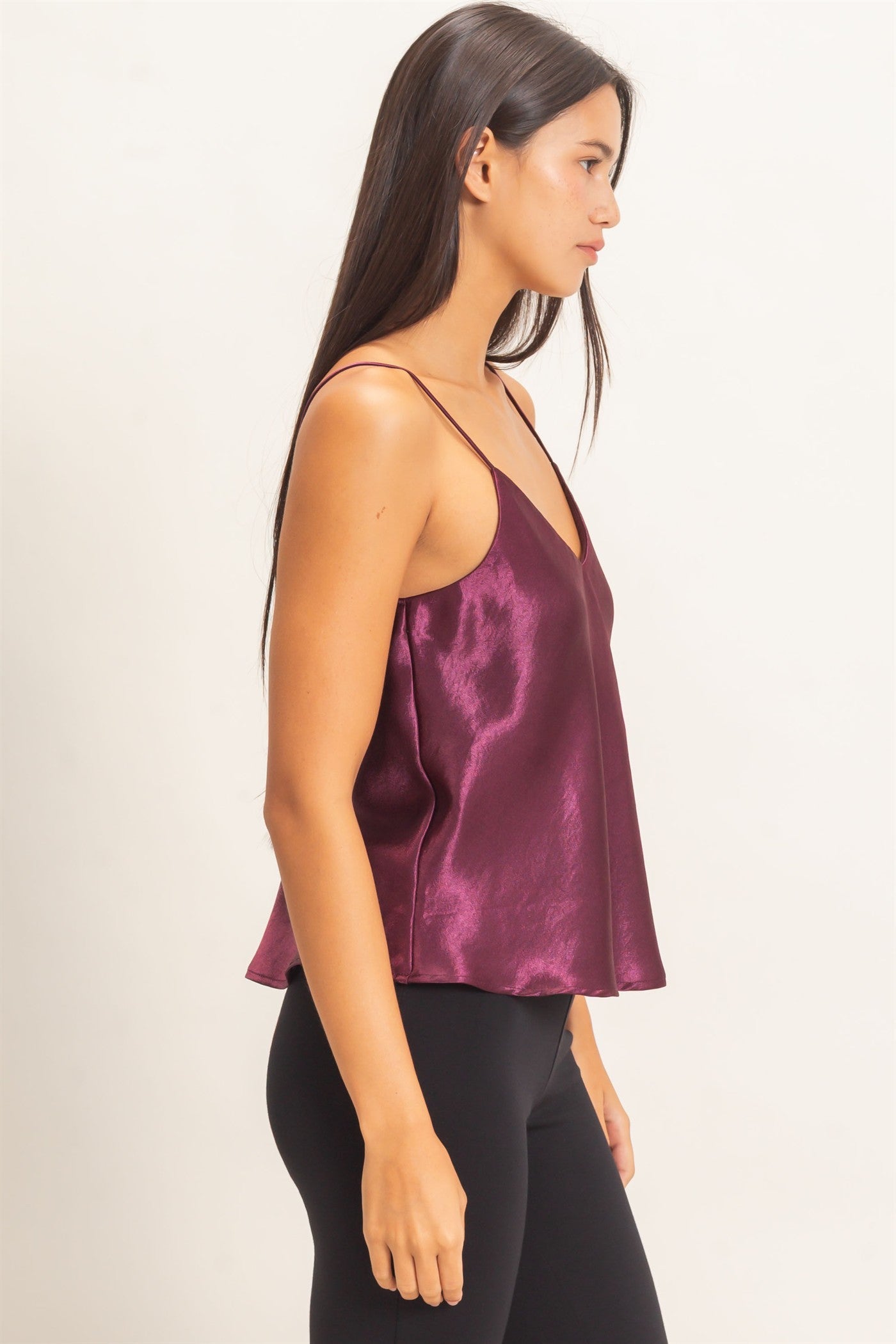 Wholesale V-Neck Satin Cami Top Camisoles DZ26C976 DARK CHERRY DOUBLE ZERO