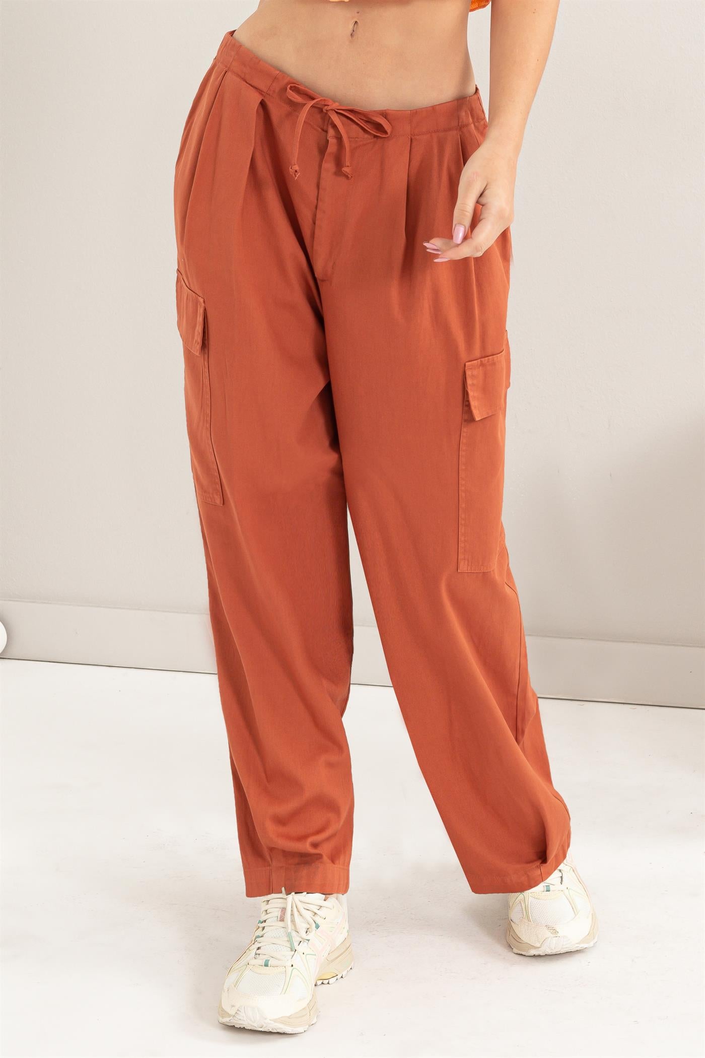 Wholesale High Waist Drawstring Cargo Pants Pants DZ24A650 BAKED CLAY DOUBLE ZERO