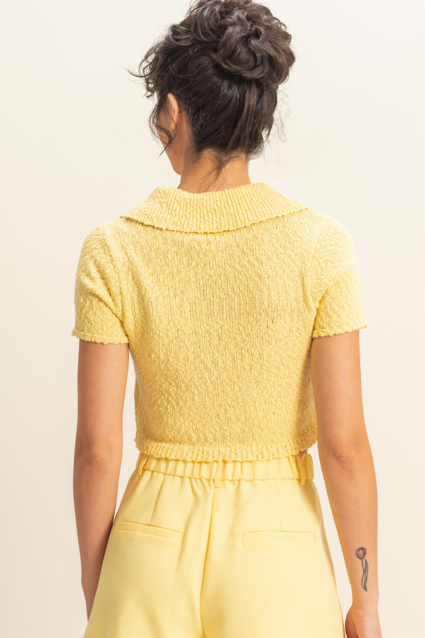Wholesale Everyday Button-Front Crop Sweater Top Clothing Tops DZ25C171 CREAMY YELLOW DOUBLE ZERO