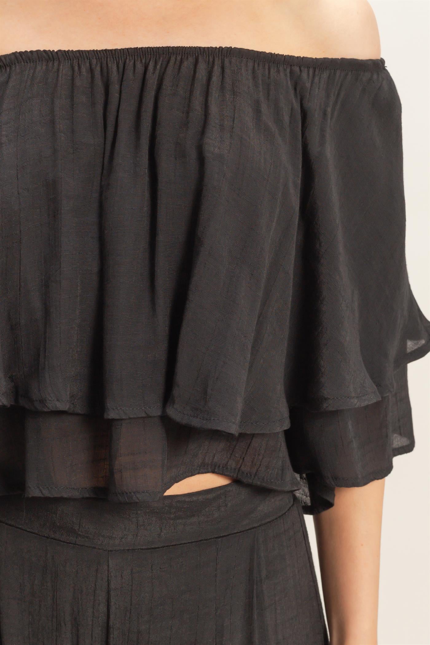 Wholesale Off Shoulder Top & Pleated Pant Set Clothing HF26C291-SET-D BLACK HYFVE