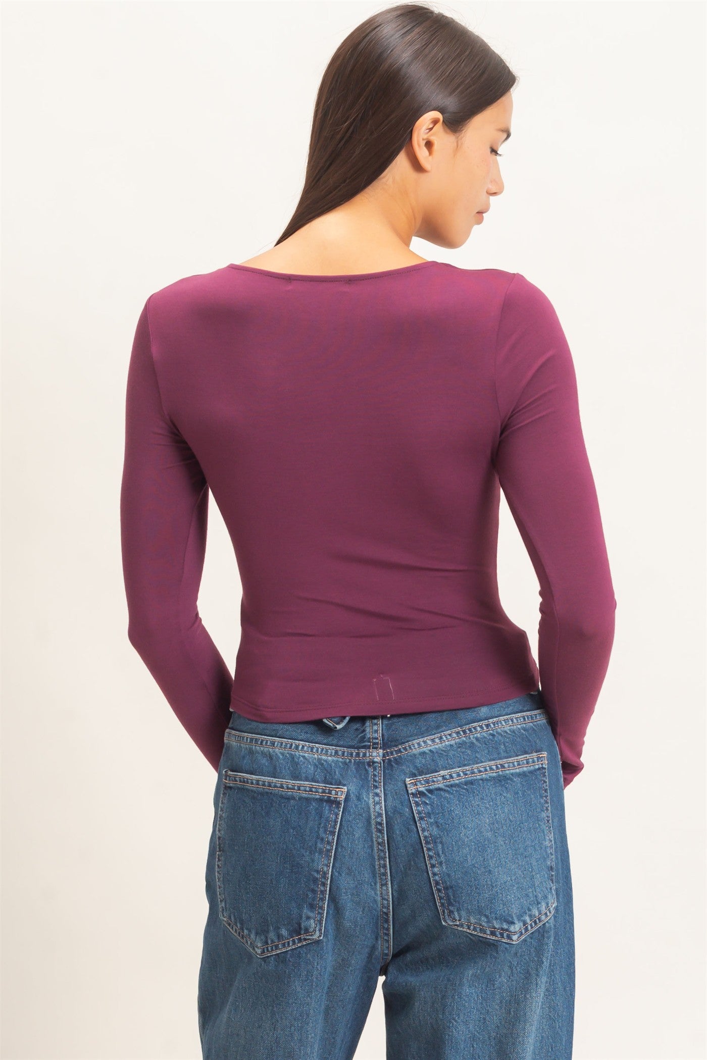Wholesale Scoop Neck Long Sleeve Top Clothing Tops DZ26E250 DARK CHERRY DOUBLE ZERO