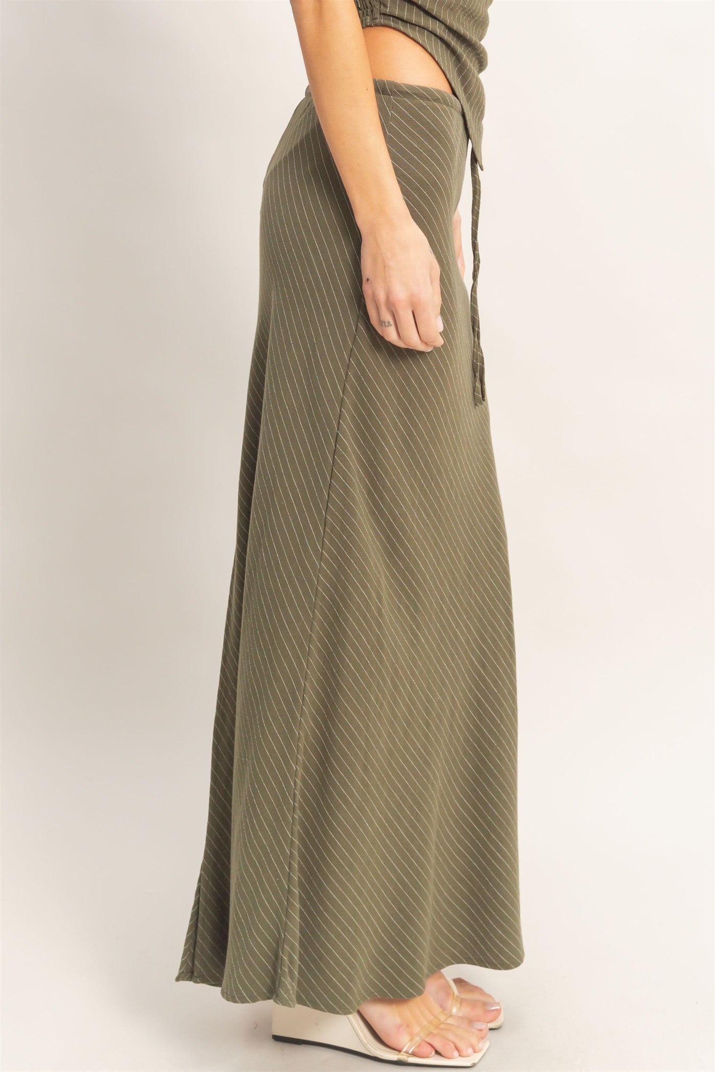 Wholesale Bias Cut Striped Midi Skirt Skirts HF26C388 OLIVE HYFVE