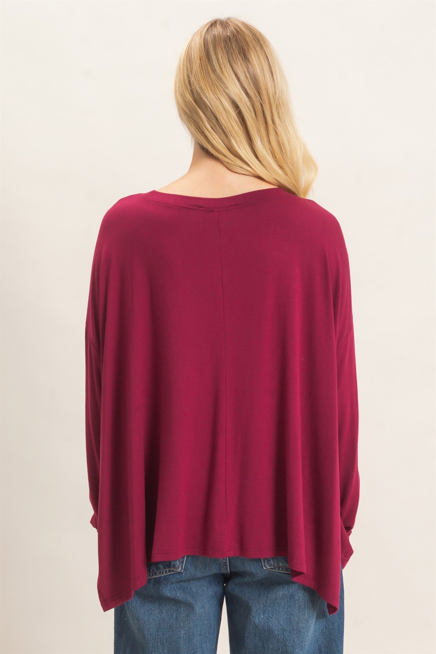 Wholesale Boat Neck Boxy Top Clothing Tops HF26F298 BURGUNDY HYFVE