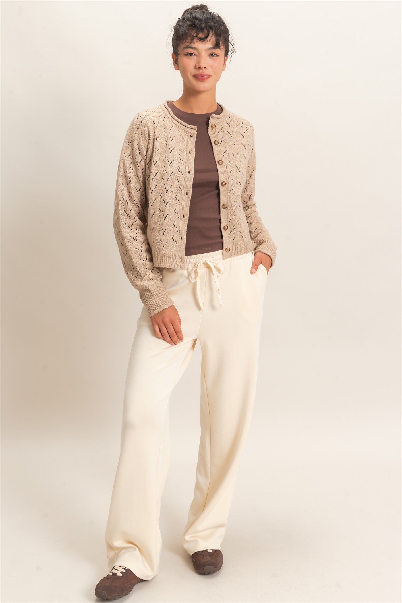 Wholesale Elastic Waist Straight Leg Pants Pants DZ26C969 ALPACA DOUBLE ZERO