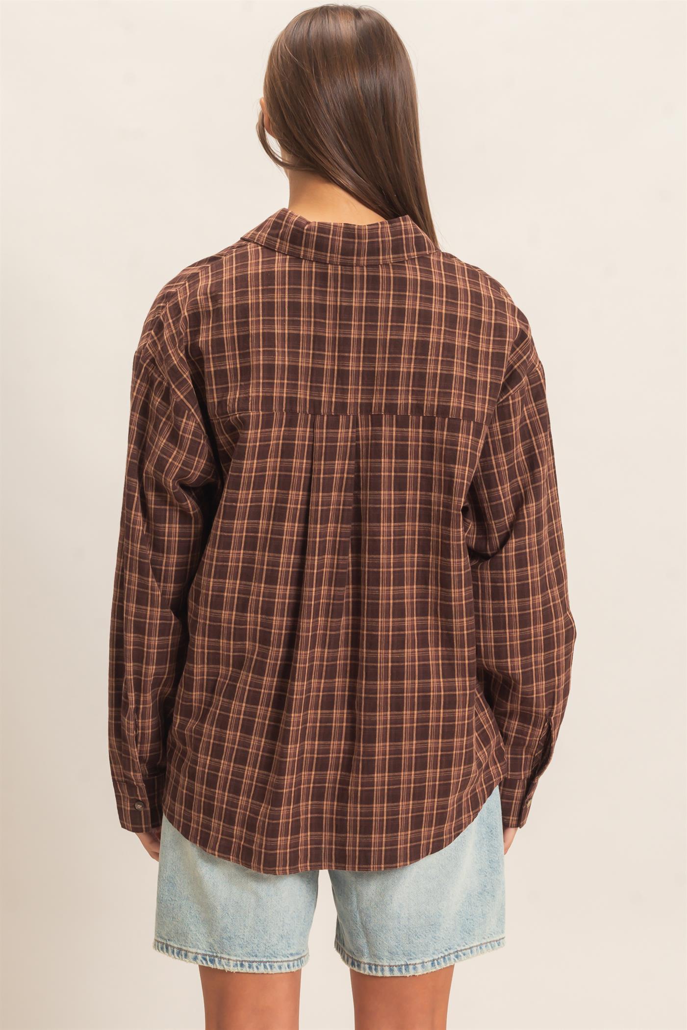 Wholesale Plaid Oversized Shirt Shirts DZ26F062 BROWN DOUBLE ZERO