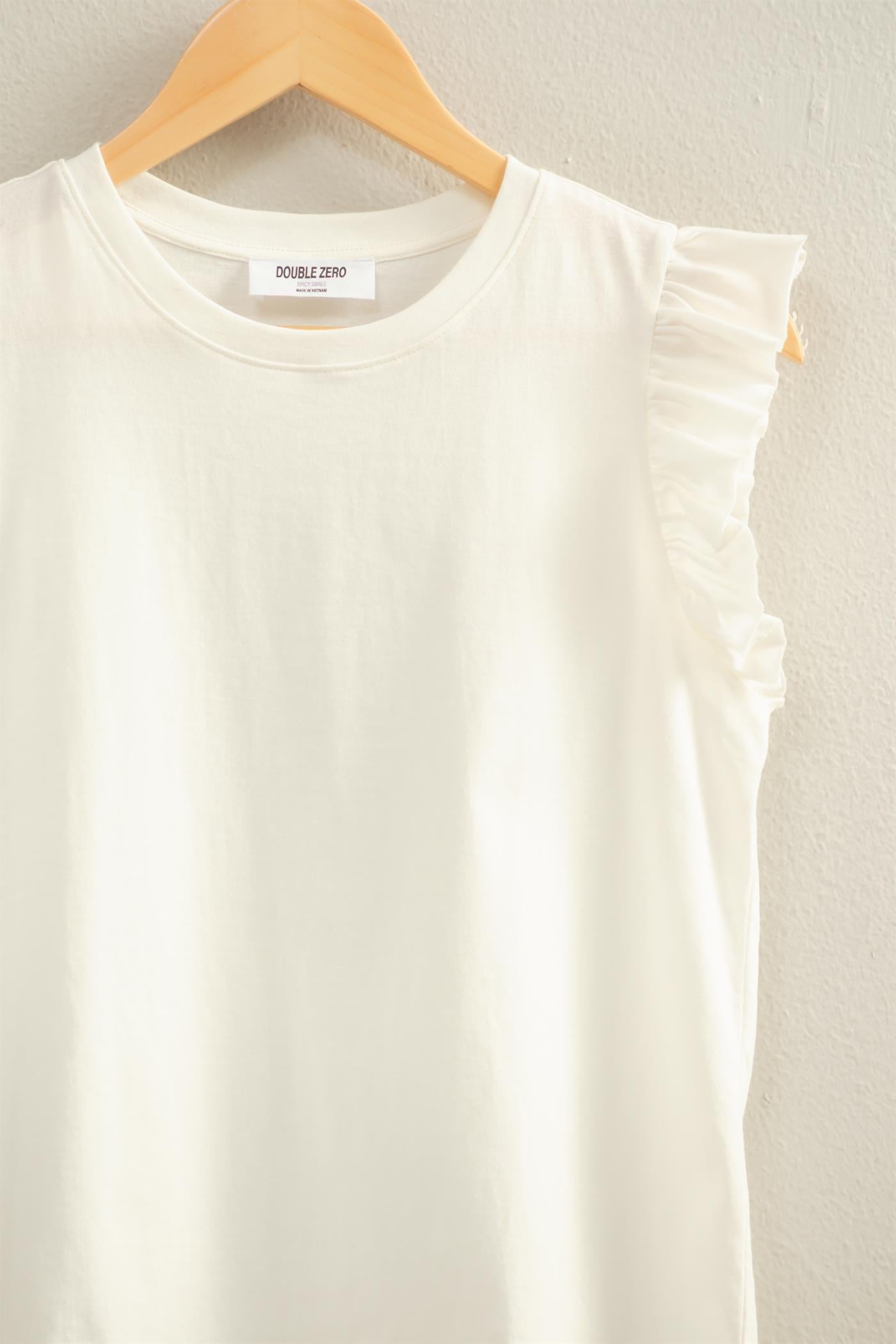 Wholesale Ruffle Cap Sleeve Crew Neck Top Clothing Tops DZ26C070 OFF WHITE DOUBLE ZERO