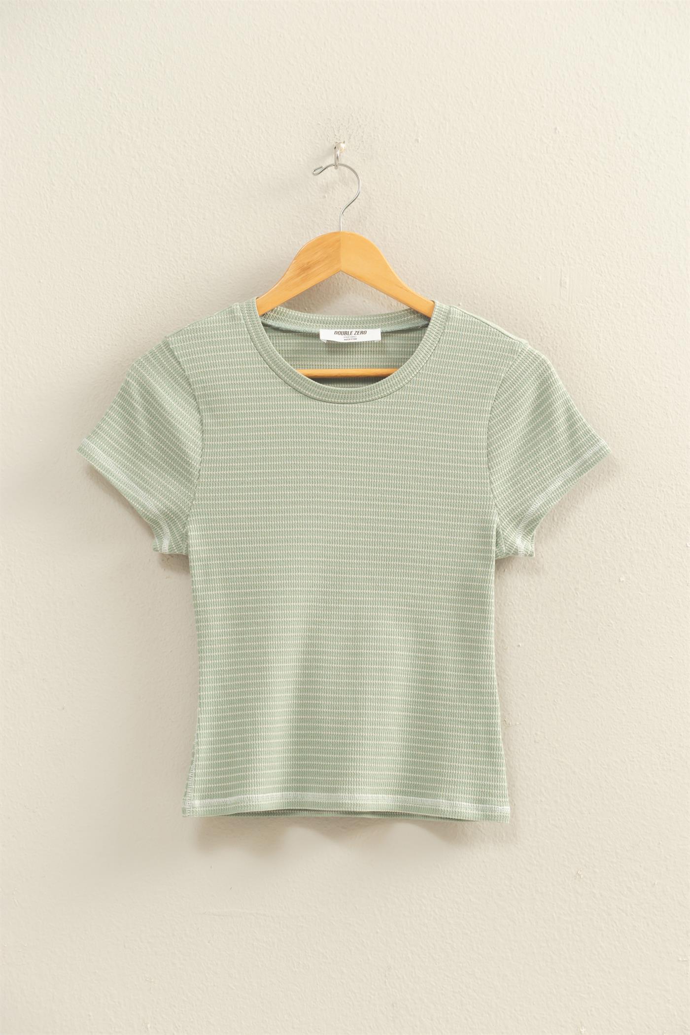Wholesale Striped Ribbed Crew Neck Top Clothing Tops DZ26C281 SAGE GREEN DOUBLE ZERO