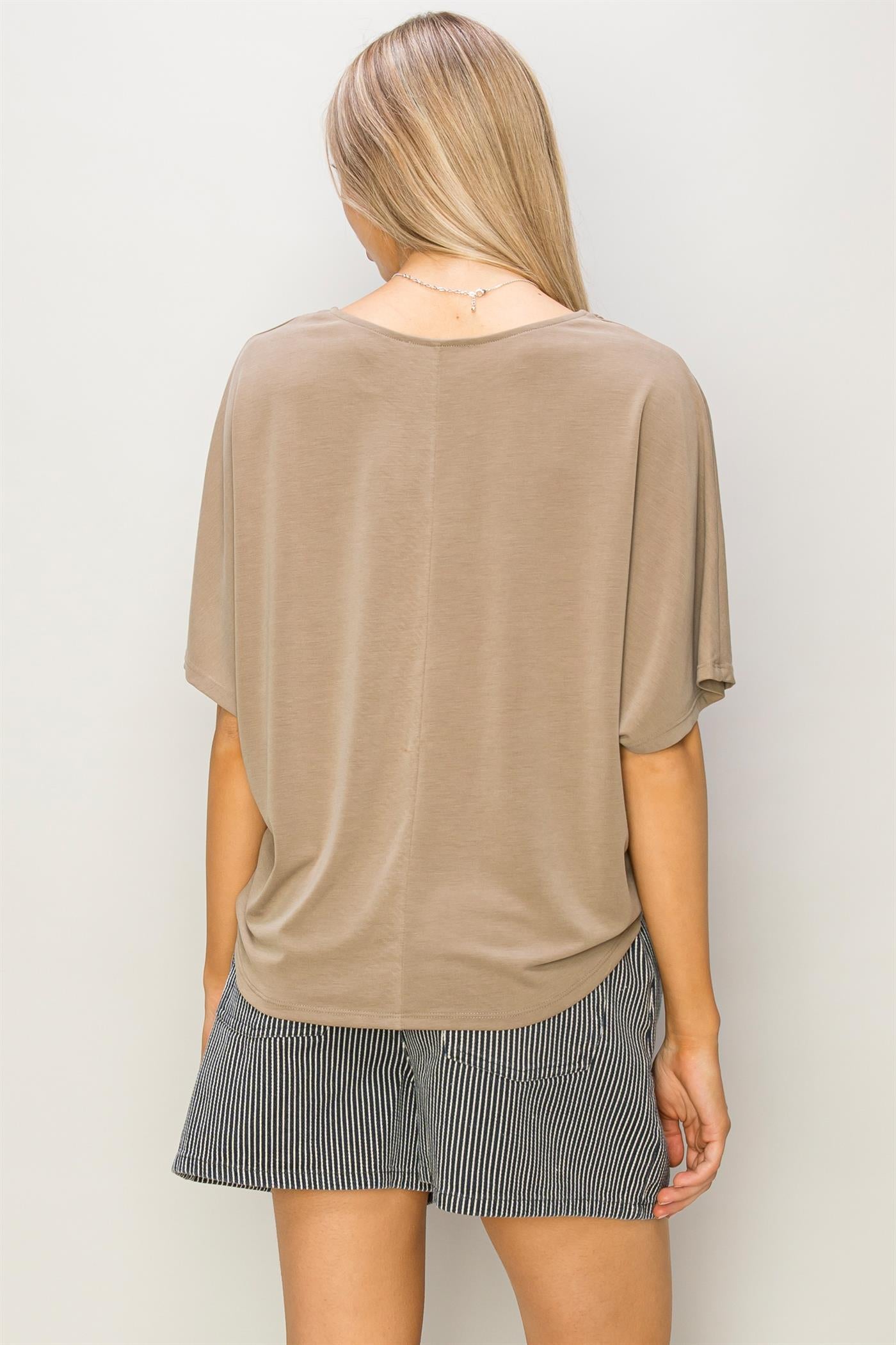 Wholesale D-Elbow Length Dolman Sleeve Top Clothing Tops DZ24C199-D MOCHA BROWN DOUBLE ZERO