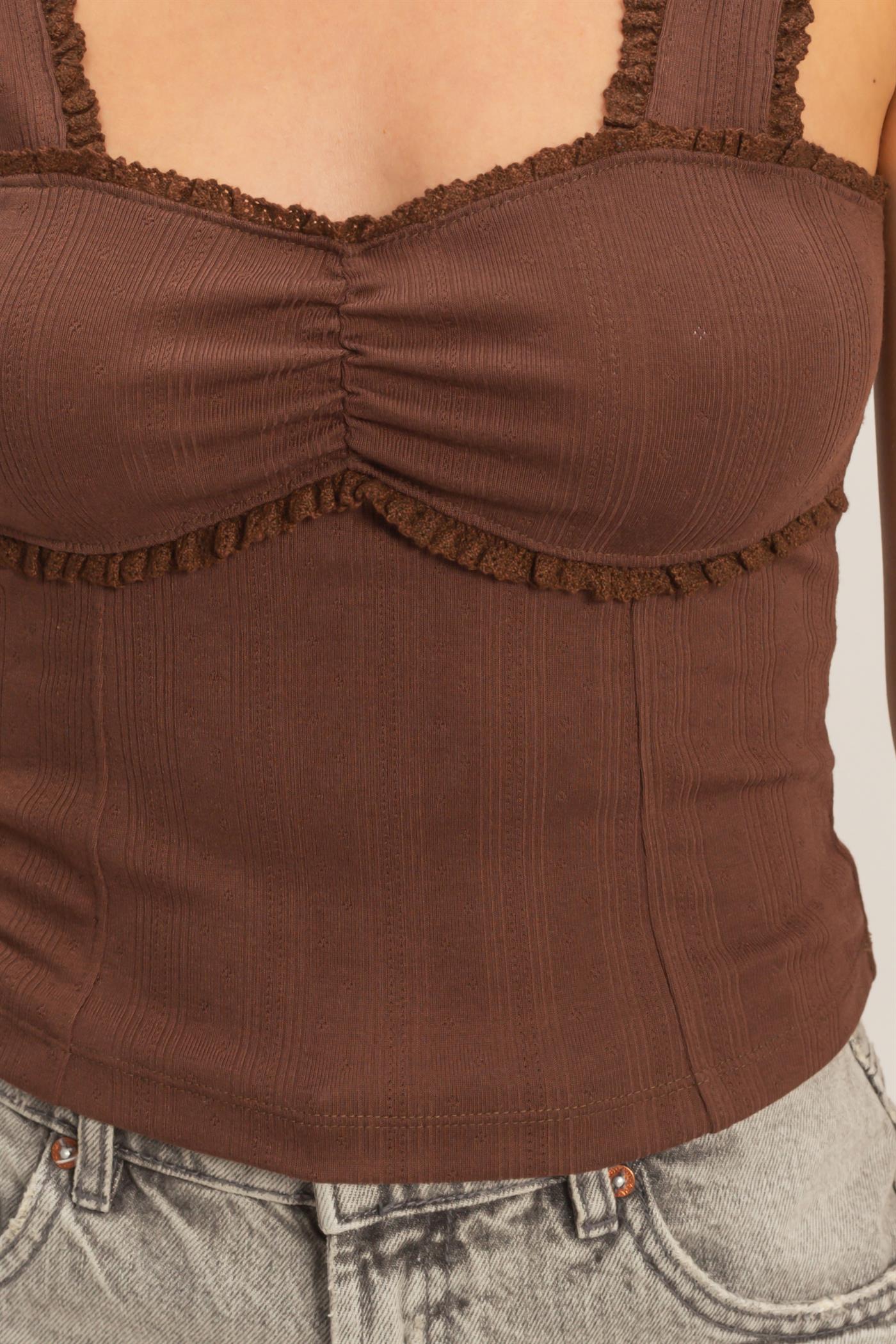 Wholesale Pointelle Shirred Trim Tank Top Clothing Tops DZ26A812 CHOCOLATE DOUBLE ZERO