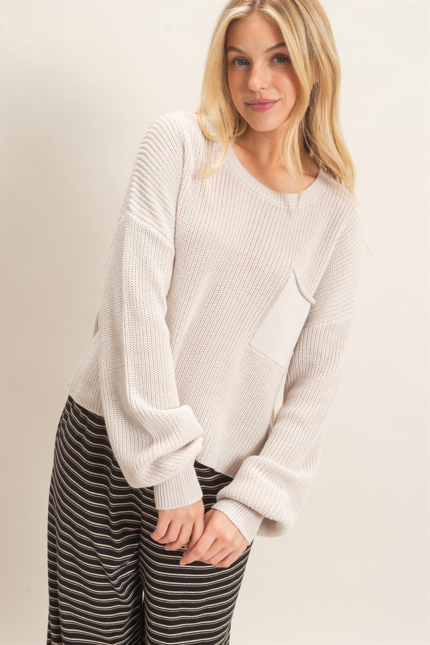 Wholesale Ribbed Drop Shoulder Sweater Sweaters HF26F181 STONE HYFVE