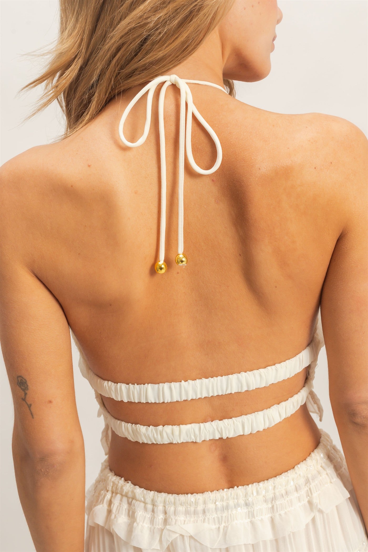 Wholesale Ruffled Halter Neck Top Clothing Tops HF25E834 CREAM HYFVE