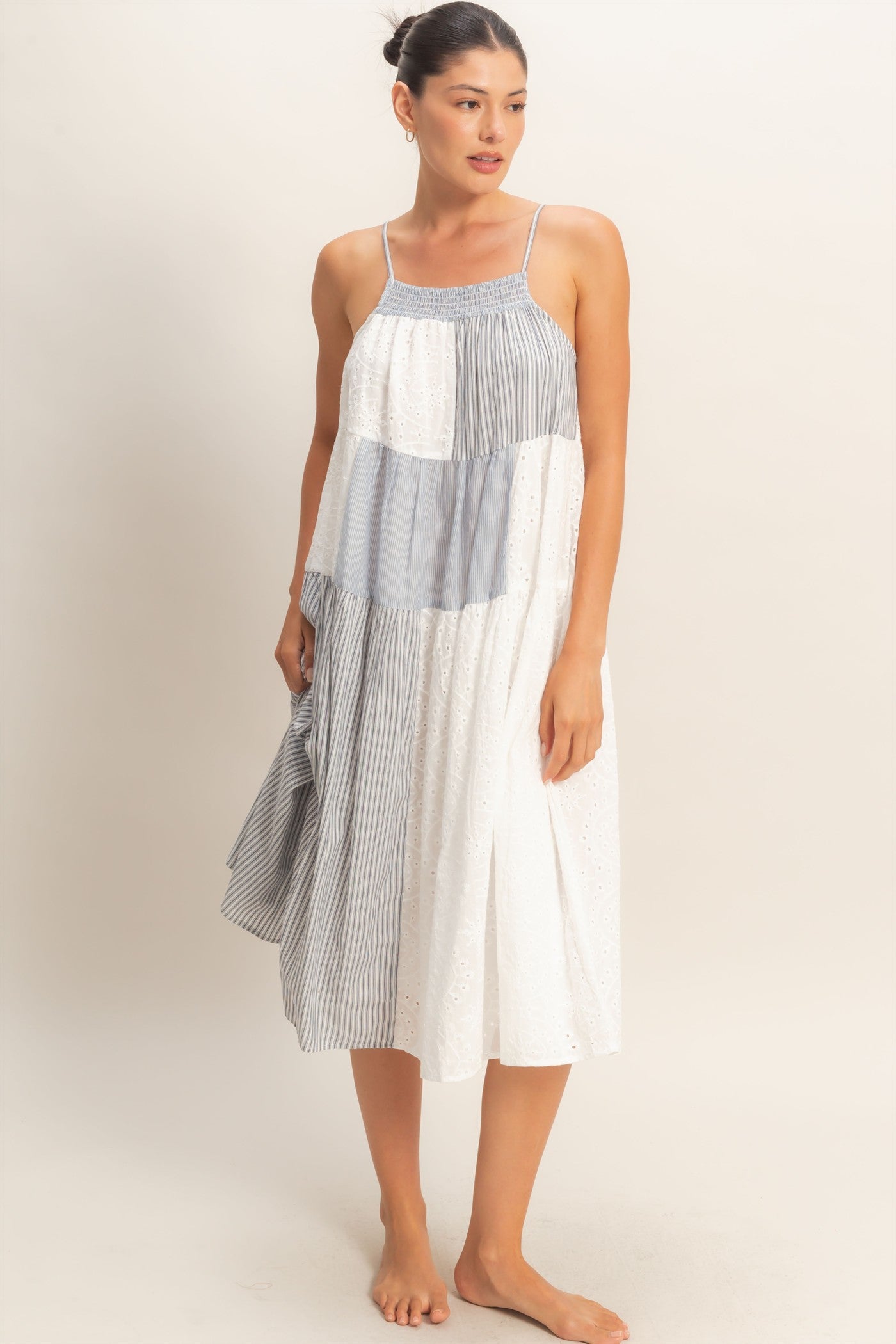 Wholesale Strappy Patchwork Midi Dress Dresses HF26C523 BLUE COMBO HYFVE