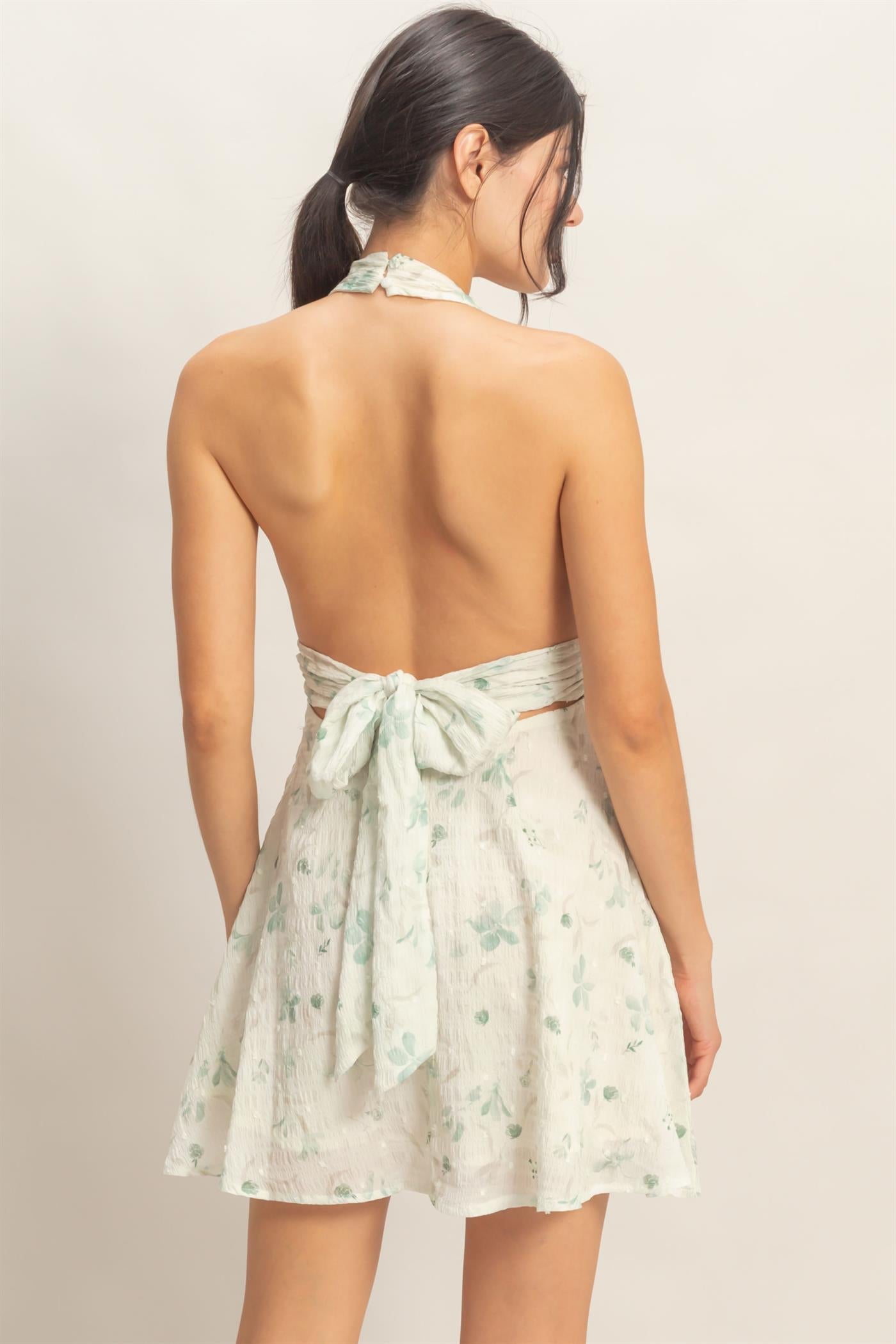 Wholesale Floral Halter Dress Dresses HF26A349 GREEN HYFVE