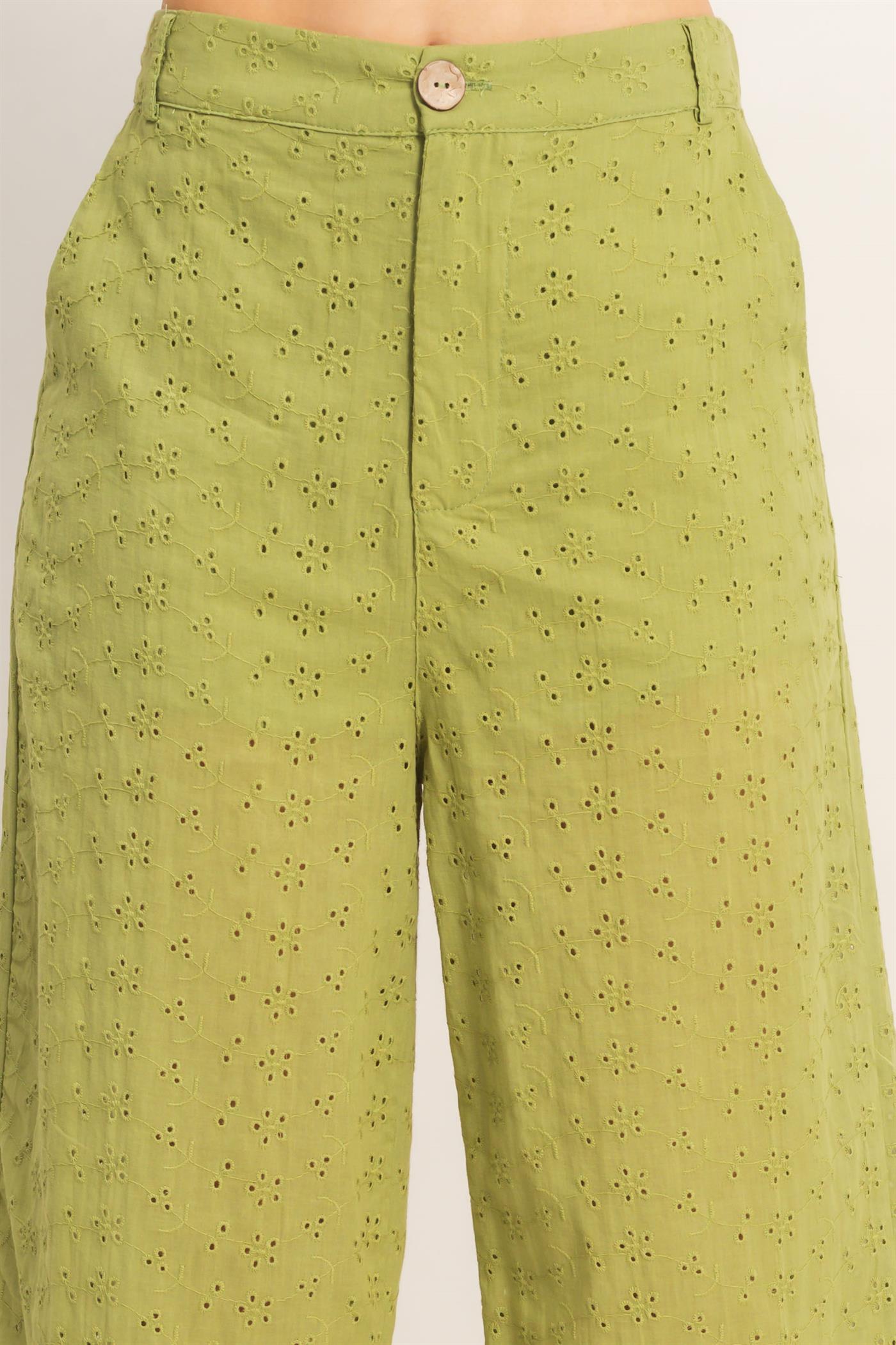 Wholesale Floral Eyelet Pants Pants HF26C542 LIGHT OLIVE HYFVE