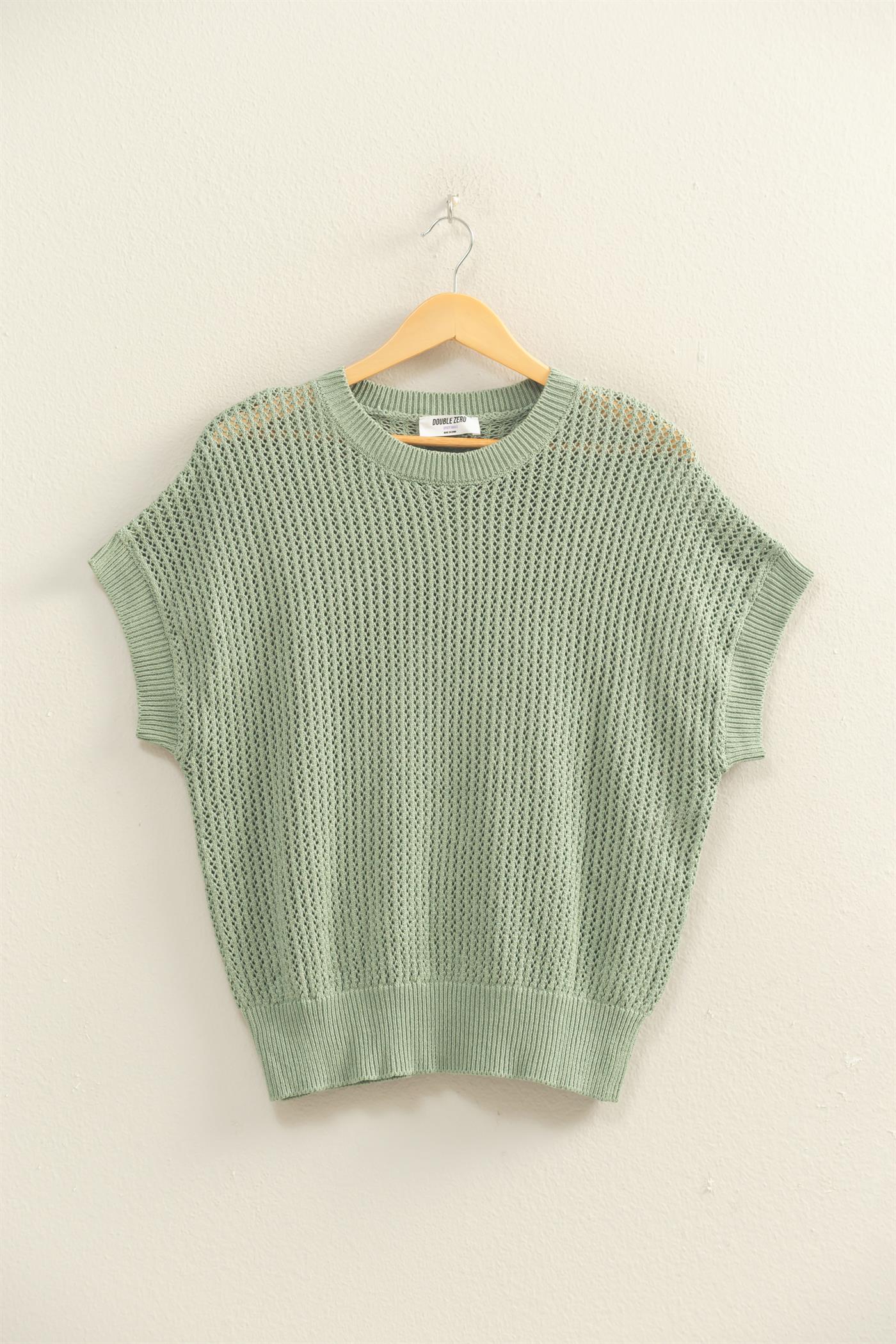 Wholesale Open-Knit Dolman Sleeve Top Clothing Tops DZ26A334 SAGE GREEN DOUBLE ZERO